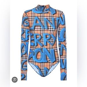 Burberry Graffiti High Neck Playsuit In Blue